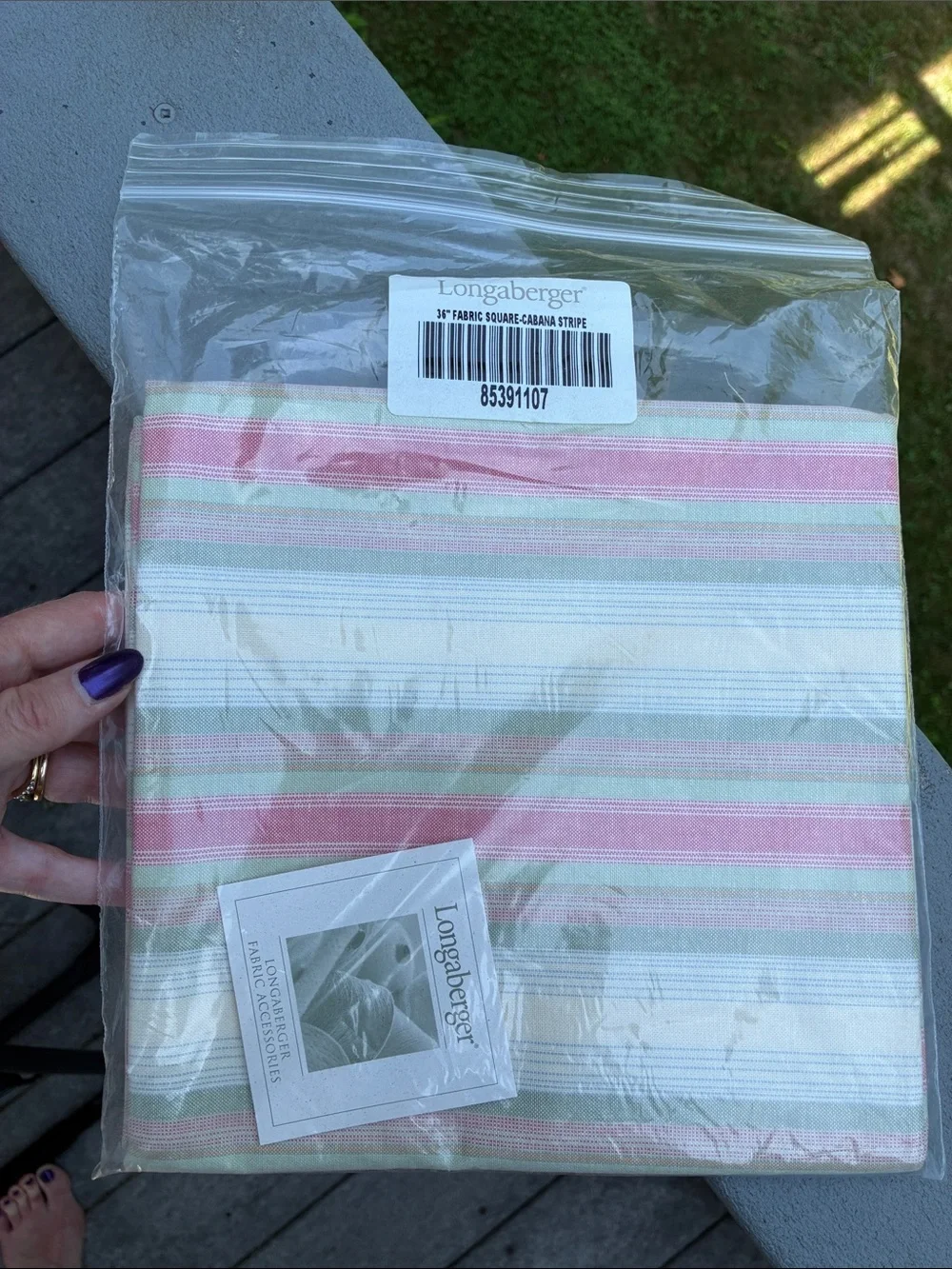 Longaberger 36” Cabana Stripe Fabric Square SMELLS MUSTY